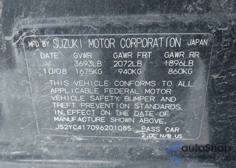 2009 Suzuki Sx4 Sport Touring from USA, damaged, VIN JS2YC417096201085